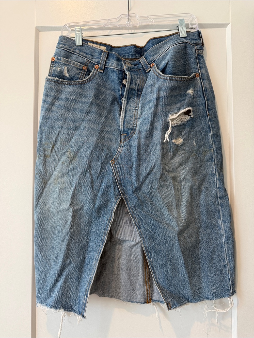 Levi's Blue Distressed Denim Skirt